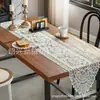 Caminho de mesa jacquard floral de malha de urdume Decoração de mesa com borlas florais vazadas Caminho de mesa de decoração de embelezamento de mesa de jantar retrô