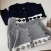 Botón Flocado Otoño Temprano Estilo Coreano Simple Casual Versátil Cárdigan de Punto Suelto Casual Versátil para Mujer Top 8613