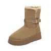 Botas de neve cinzas de cano alto para mulheres, novo modelo de inverno 2026, com sola grossa, forradas com fleece, espessadas, botas de algodão para neve de comprimento médio