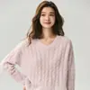 Suéter de Punto Baicai Velvet Sheep 2026 Otoño/Invierno Nuevo, Cuello en V, Corte Holgado, Adelgazante, Disimula, Manga Larga Hueca, Versátil y Elegante