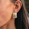 Pendientes Cuadrados Bicolor de Moda Transfronteriza Yiyi Acero Inoxidable Chapado en Oro de 18K Pendientes Versátiles de Gama Alta que Conservan el Color para Mujer
