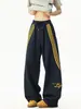 Calça de Três Listras para Mulheres 2025 Primavera Nova Retro Americana Tendência Marca Peso Pesado Solta Reta Esportiva Casual Longa