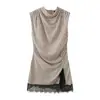 Para Artículo Exclusivo de Venta Caliente Transfronteriza 2026 Primavera Nuevo Vestido de Encaje Rayado Elegante sin Mangas con Cuello Alto Estilo Europeo y Americano