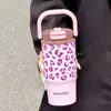Taza aislada con asa de gato de dibujos animados con estampado de leopardo, acero inoxidable 316, diseño elegante y lindo para niñas, mini taza de hielo, botella de agua de gran capacidad