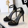 7253 Estilo Europeu e Americano Uma Alça Emagrecedor Estampa de Leopardo Salto Super Alto Sexy Boate Sapatos Femininos Plataforma Impermeável Sandálias Femininas de Dedo Aberto