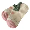 Calcetines Finos de Estilo Coreano para Primavera y Verano para Mujer, Calcetines Cortos Lindos de Oso de Dibujos Animados, Calcetines Bajos Antideslizantes para Zapatos de Barco