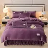 Conjunto de Três ou Quatro Peças de Cor Sólida Espessado em Leite de Pelo Falso Estilo Saia de Cama de Flanela de Inverno Alta Gramatura Dropshipping