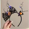 Diadema Luminosa Divertida de Calabaza de Halloween Transfronteriza para Niñas, Pinza para el Cabello con Cuernos de Murciélago Divertidos