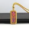 Mini Barra de Oro de Aleación Pintada a Mano con Arena Mineral Dorada Colgante Thangka con Corona Ocho Grandes Guardianes Mantra Thangka