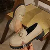 Mocasines de Cuero de Gran Tamaño para Mujer de Comercio Exterior Transfronterizo, Nuevos Zapatos de Estilo Británico con Punta Redonda, Simples, Versátiles, Slip-On, Suela Gruesa para Mujer