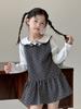 Roupa Infantil Outono 2024 Camisa Polo de Bolinhas com Laço e Boneca para Menina Vestido de Princesa Conjunto Tesouro Doce de Duas Peças Feminino