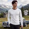 Camisa casual de manga larga para hombre, fluida, antiarrugas, para primavera y otoño, playera de cuello redondo, sin botones, ajuste slim, camiseta de manga larga para hombre, capa base