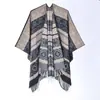 Xale de Tricô Jacquard com Franjas Espessas para Outono e Inverno, Manta Cachecol Quente com Franjas, Acessório Quente da Moda Jacquard Listrado