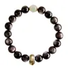 Pulsera de Disco de Obsidiana Plateada Natural, Cuentas Redondas de Jade, Cuentas de la Fortuna, Estilo Unisex para Pareja, Pulsera de Obsidiana para Regalo