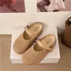 Mules Tejidos Retro para Mujer 2026 Nuevo Estilo Cerrados sin Cordones con Tira Única Sandalias Perezosas de Suela Gruesa para Exteriores