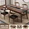 Juego de mesa y sillas para apartamentos pequeños, moderno minimalista, restaurante de comida rápida casual, uso comercial, sillas de cuerno de vaca de cuero, combinación de mesa rectangular