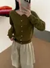 26 Outono Novo Estilo Blusa Estilo Coreano Elegante Cor Sólida Gola Redonda Manga Longa Cardigan de Tricô Feminino Versátil Casual para o Trabalho Casaco