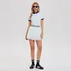 Conjunto esportivo de tênis com camisa polo Feixian para mulheres, saia plissada de cintura alta de manga curta para verão, conjunto esportivo de golfe anti-exposição
