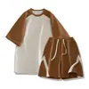 Verano Nuevo Waffle Moda Casual Deportes Americano Suelto Traje Juventud Estudiante Camiseta de Moda + Shorts