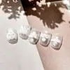 Pegatinas de Uñas Largas de Encaje en Relieve, Estilo Ultra-Hada Deseo Puro, Decoraciones Adhesivas Huecas de Encaje Blanco Venta al por Mayor