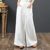 Calça Larga de Algodão e Linho Artística Simples Feminina Calça Reta de Cintura Alta Calças Tamanho Grande Soltas Comprimento no Tornozelo Calças Casuais de Linho