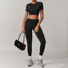 Nuevo conjunto de ropa de fitness transfronteriza para otoño e invierno para mujer, ajustado, alta elasticidad, secado rápido, Pilates, conjunto de yoga de cintura alta