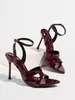 Atacado de fábrica, sapatos de salto alto femininos europeus e americanos transfronteiriços, acabamento espelhado, tira cruzada, sandálias de bico fino, saltos altos sexy