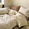 Juego de cuatro piezas de algodón puro estilo crema, funda de edredón de algodón puro con lunares frescos y coloridos con cortes, ropa de cama adecuada para todas las estaciones 4