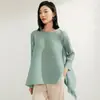 Foto Real de Top Holgado Adelgazante de Corte A con Plisados Issey Miyake 2026 para Mujer, Camiseta de Diseñador de Nicho con Borlas, Manga Larga, Estilo de Longitud Media