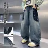 Pantalones para niño, colección de otoño, jeans para niño talla grande, estilo coreano, nueva colección primavera/otoño 2026, pantalones largos de pierna ancha para niño, estilo otoñal de moda