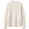 Suéter de punto de cachemira para mujer con cuello redondo, suéter de cachemira jacquard tipo pullover, top de punto de estilo holgado y casual