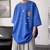 Camiseta de manga corta para hombre, verano 2023, estilo retro americano, holgada, de talla grande, informal, de media manga para estudiantes