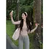 Cardigã Chic Roxo Estilo Hong Kong Camiseta de Manga Comprida para Mulheres Primavera & Outono Estilo Curto Regata Interna Conjunto Versátil de Duas Peças Tendência