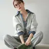 Japón Corea 2026 Otoño Invierno Patchwork Mezclilla Cuello Polo Tejido Cárdigan Holgado Casual Suéter Ropa Exterior Moderna Temperamento Elegante