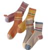 Meias Femininas para Primavera e Outono, Meias de Algodão de Cano Médio, Meias Longas de Inverno no Atacado, Meias Femininas Estilo Japonês com Listras e Blocos de Cor, Absorventes de Suor e Respiráveis
