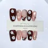 Unhas Usáveis Artesanais Daiyueda Outono e Inverno Novo E059 Florzinha Francesa Pintada à Mão Estilo Olho de Gato Patch de Nail Art Elegante