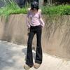 Pantalones de Mezclilla Rag Estilo Americano Ajustados Adelgazantes Micro-adelgazantes de Cintura Alta para Mujer, Pantalones Acampanados Elásticos para Mujer