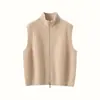 Colete de lã sem mangas feminino moda outono e inverno peça externa curta petite jaqueta com zíper colete de cashmere em camadas