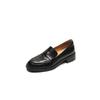 Mocasines de Moda para el Trabajo con Textura de Piel de Oveja y Hebilla Metálica Cuadrada Pequeña 2024 Otoño Tacón Medio Grueso Punta Redonda Piel Genuina Capa Única Zapatos para Mujer