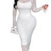 32428 Nueva Ropa Femenina Transfronteriza Verano 2025 Sexy Ajustada Encaje Transparente Vestido Europeo y Americano de Manga Larga