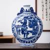 Jarrón de porcelana antigua azul y blanca pintado a mano de cerámica Jingdezhen, arreglo floral, decoración de estilo chino para sala de estar, adornos para mueble de TV del hogar