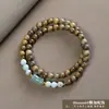 Sándalo Verde Diseño DIY Pulsera de Doble Círculo Estilo Retro Literario Étnico Pulsera de Cuentas de Buda para Pareja Joyería Cultural