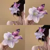 Pinza para el Cabello de Mariposa Morada de Hada y Lirio Atmósfera de Verano Tocado Pinza de Pato Grande Agarrador Perezoso Accesorio para el Cabello para Fotos