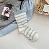Meias Domi Bubble Femininas Meia de Cano Médio Meias de Algodão para Primavera e Outono Meias Femininas Listradas Estilo College Meias Femininas Estilo Ballet Meias Femininas Largas