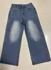 Jeans Negros Americanos de Pierna Ancha Extra Largos Hasta el Suelo para Mujer con Agujeros y Jeans de Pierna Ancha Sueltos