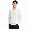 Camisa Polo de Punto con Cuello de Solapa Estilo Lujo Ligero Old Money para Hombre 2026 Otoño/Invierno Nuevo Suéter de Manga Larga con Textura de Canalé Vertical para Hombre