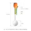 Linda y Femenina Flor Tridimensional Tulipán Pintado a Mano Cuchara Cerámica con Mango Largo para Revolver, Cucharita de Café, Cucharita para Pastel