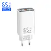 Carregador AC com display digital LED USB+PD 25W de carregamento rápido adequado para telefones celulares, adaptadores de energia padrão Europeu, Americano e do Reino Unido