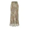 Falda Elegante Adelgazante de Chifón de Seda Dorada con Estampado de Leopardo, Cintura Alta, Versátil para Verano, Falda Bodycon de Estampado de Leopardo de Gama Alta de Nicho