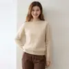 Novedad de Otoño Suéter de Cachemira de Siete Puntos Pulóver para Mujer Cuello Medio Alto Manga Larga Cuello Redondo Ropa de Punto Base de Punto de Cable Acanalado